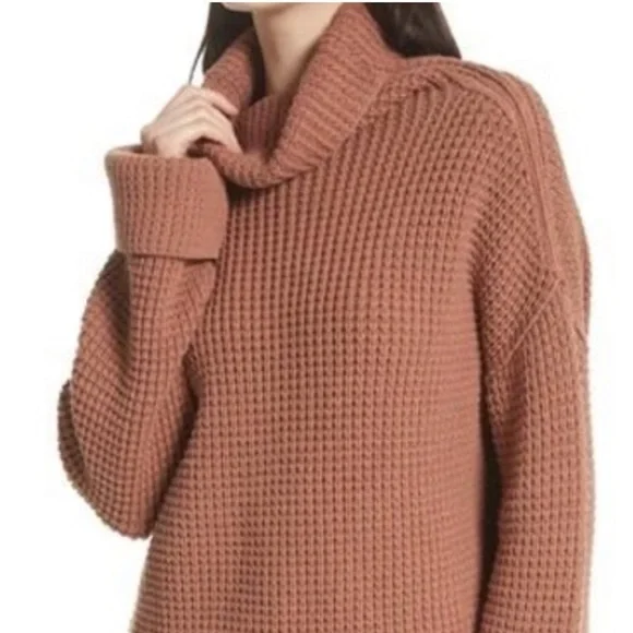 Free People Pullover Waffle knit sweater Oversized Orange Brown Distressed L - Picture 1 of 15